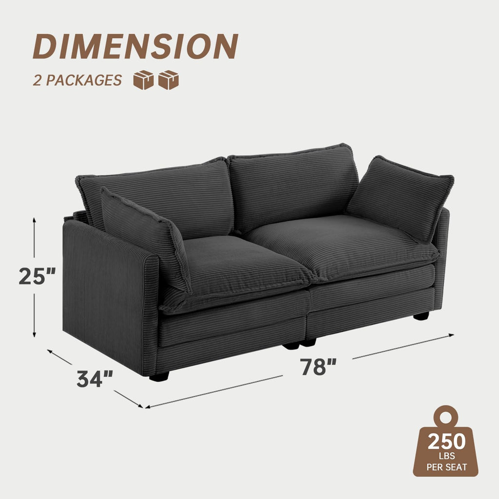 ROWHY 41'' Single Armchair with Ottoman, Modern Corduroy Cloud Couch with Convertible Chaise, Upholstered Sofa Set for Living Room, Green