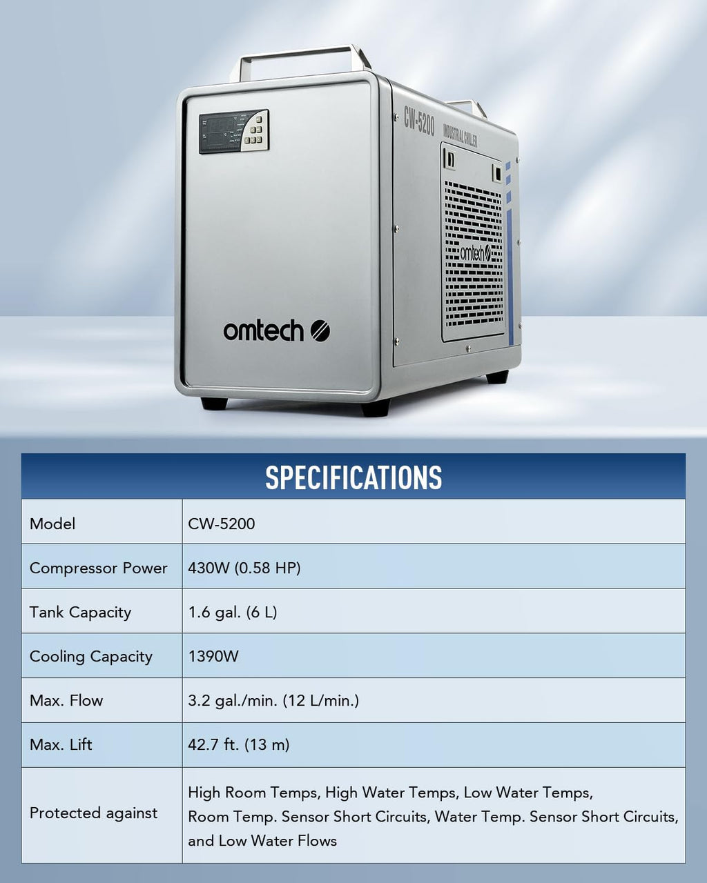 OMTech CW-5200 6L Industrial Water Chiller