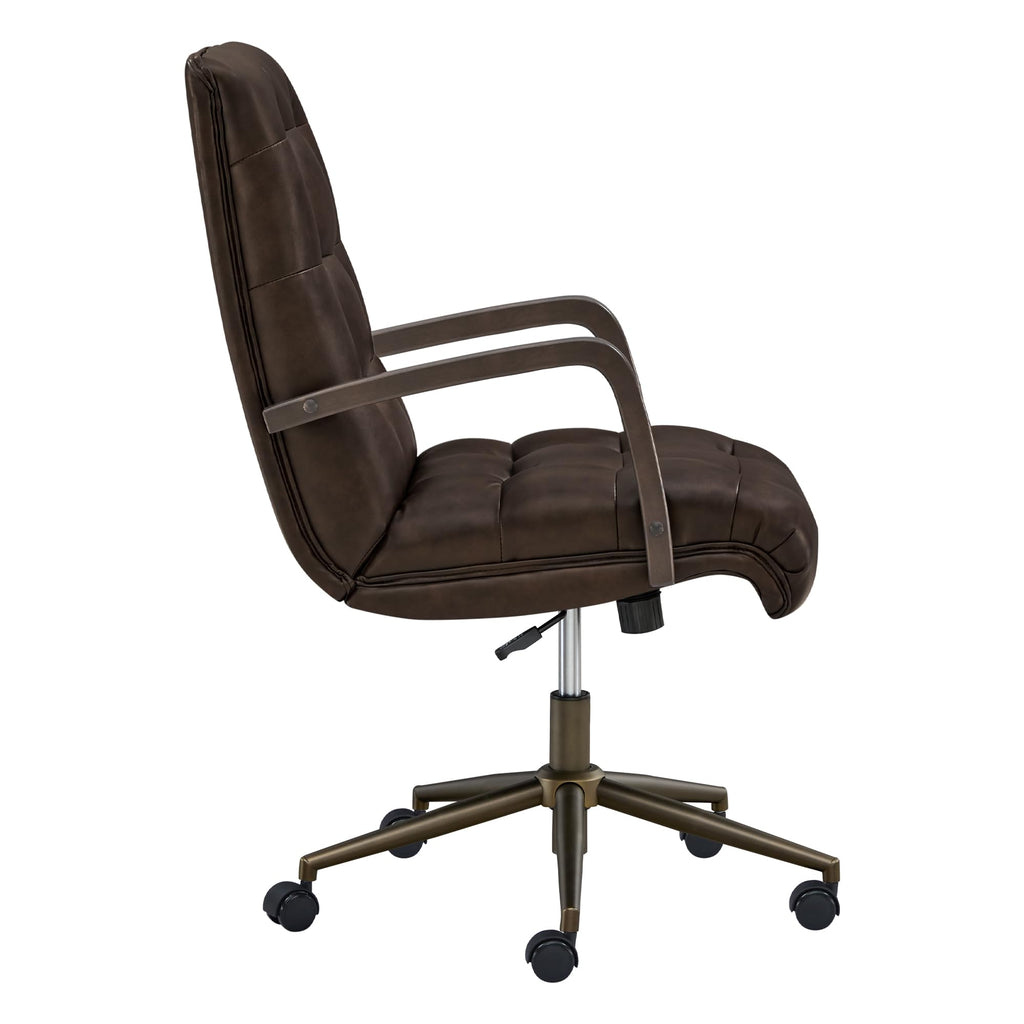 KISLOT Home Office Desk Chair, Ergonomic Office Chair with Lumbar Support, Adjustable Swivel Computer Chair with Wheels, Faux Leather Executive Task Chair with Wood Arms, Set of 2, Brown