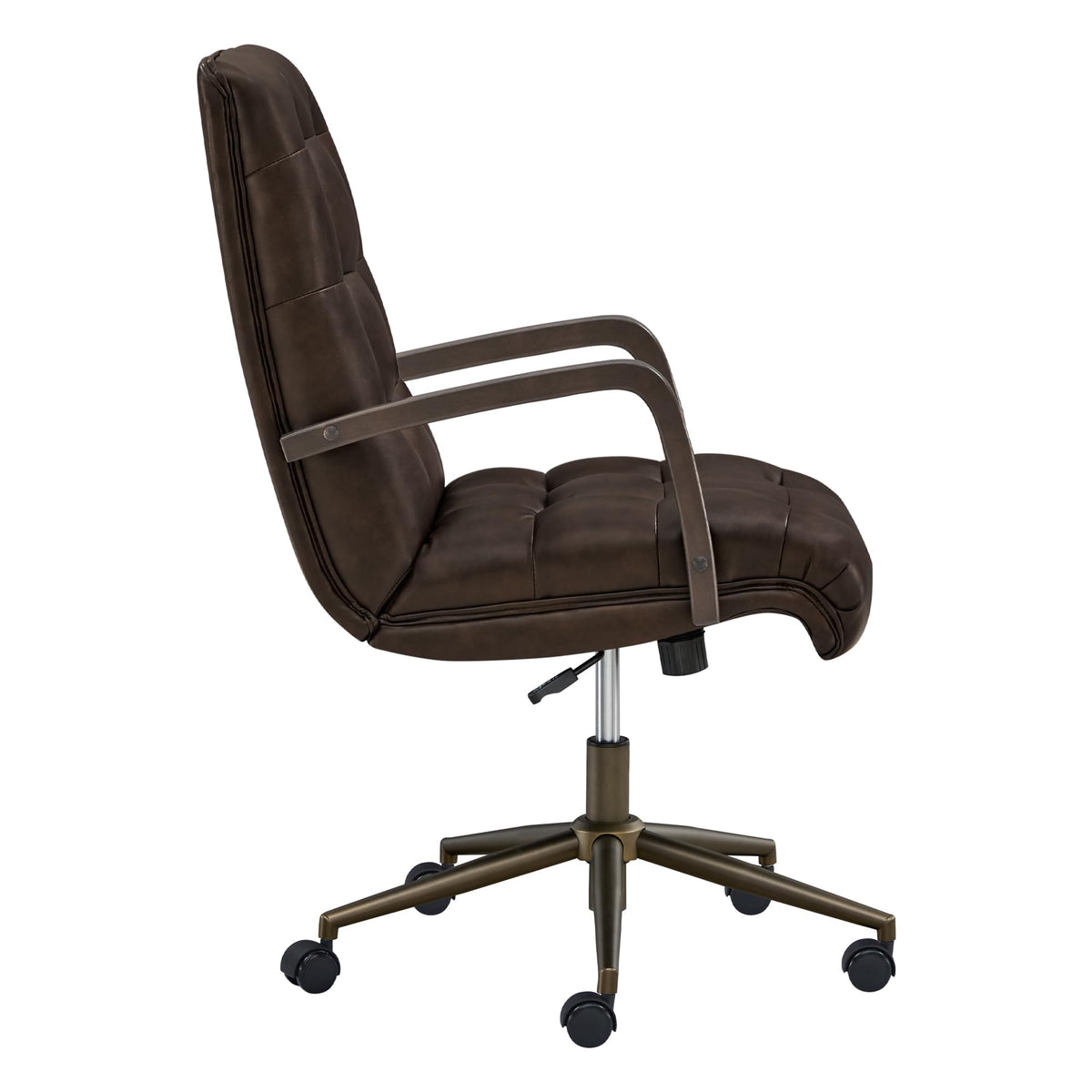 KISLOT Home Office Desk Chair, Ergonomic Office Chair with Lumbar Support, Adjustable Swivel Computer Chair with Wheels, Faux Leather Executive Task Chair with Wood Arms, Set of 2, Brown