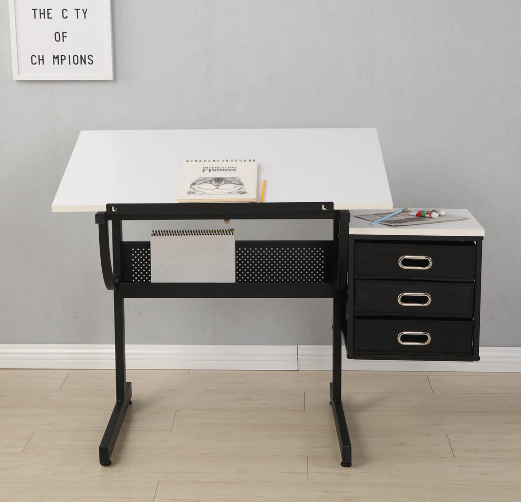 Height Adjustable Drafting Art Table for Adults, White Tempered Glass Drafting Drawing Printing Table Desk with Stool, 0-75Â° Tilting Tabletop Art Drawing Table for Drawing,Hand Crank