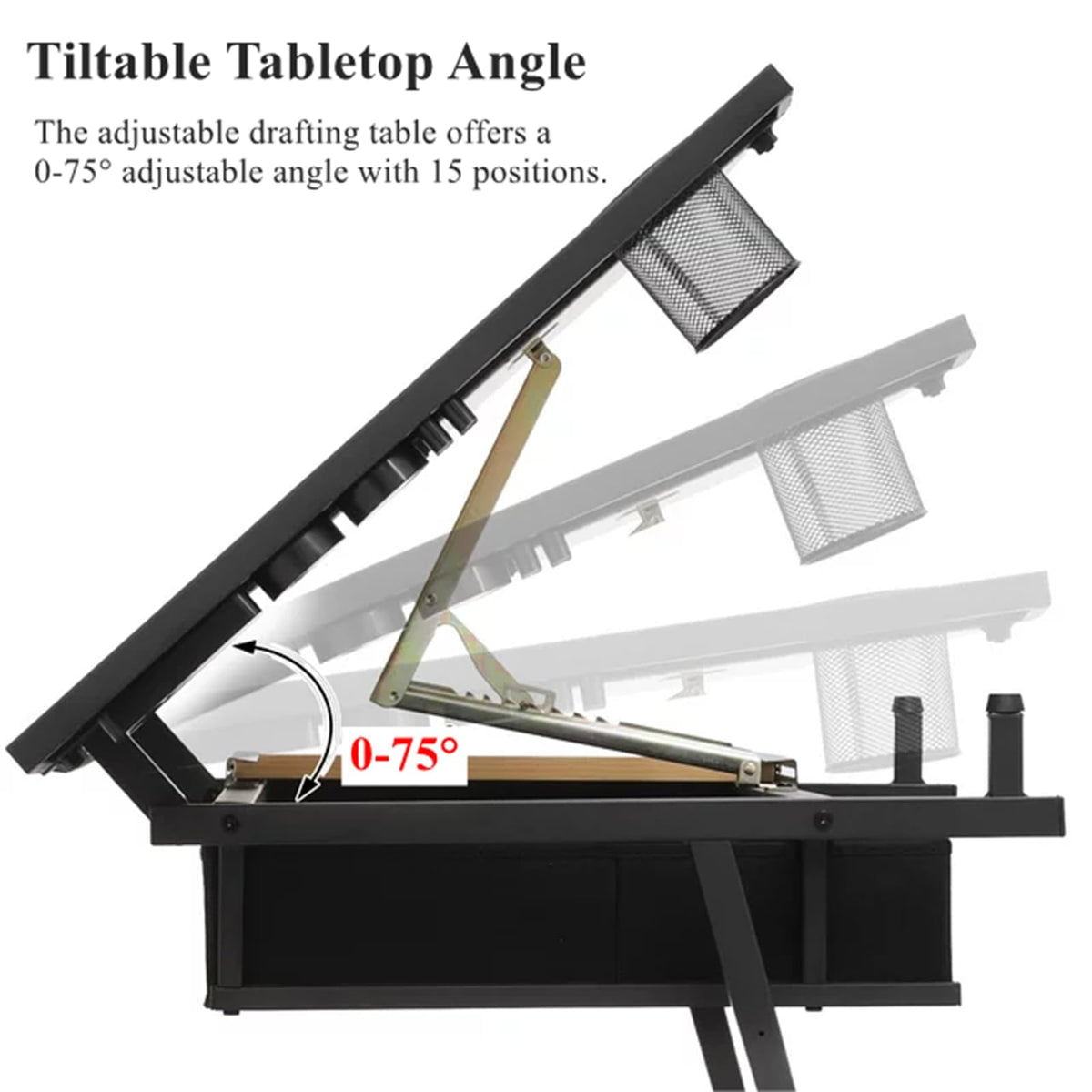 Drafting Table, Height Adjustable Art Table with Stool,T1-All White