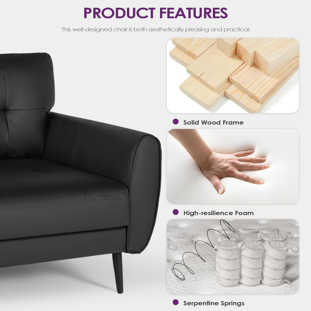 TYBOATLE 2 Piece Furniture Sets, Small Loveseat for Living Room, White Faux Leather Couch Mid Century Modern Tufted Mini Sofa Comfy Office 2 Seat Love Seat for Small Spaces Bedroom