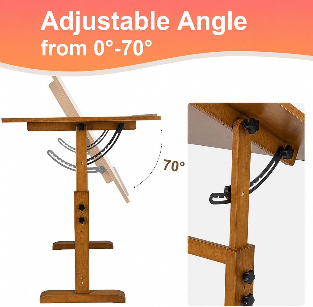 Falling in Art 30" x 42" Wooden Drafting Table and Stool Set, Walnut