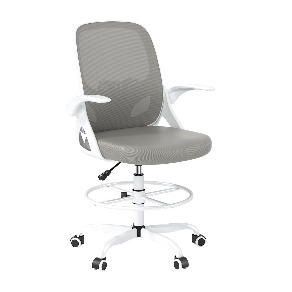 Kensaker Drafting Chair Tall Office Chair, Ergonomic Standing Desk Chair with Adjustable Foot Ring and Flip-up Armrests, Mesh Computer Chair for Art Studio, 300 LBS, Black