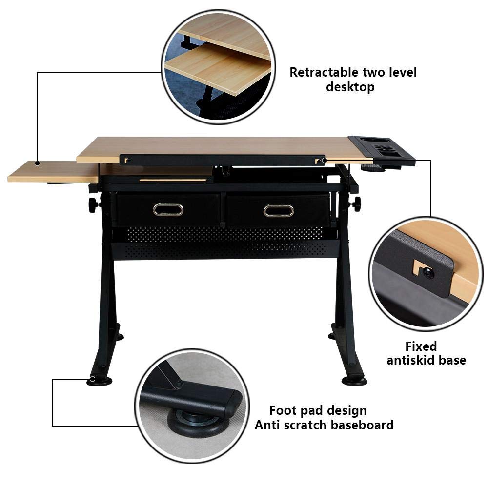 Topeakmart Drafting Table for Artists, Height Adjustable Drawing Draft Desk