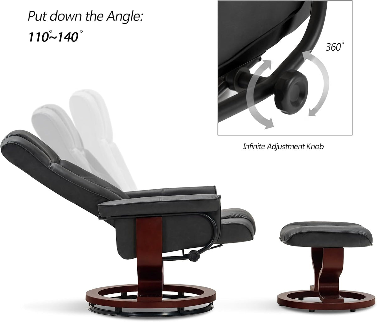 MCombo Manual Swivel Recliner with Ottoman, Faux Leather 9019