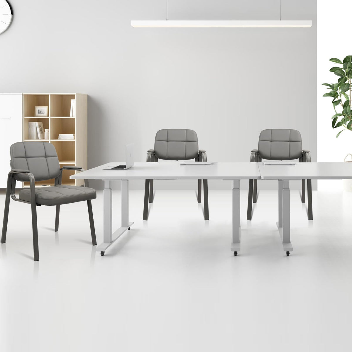 CLATINA Waiting Room Guest Chair with Bonded Leather Padded Arm Rest for Office Reception and Conference Desk Black with Sled Base Brown 1 Pack