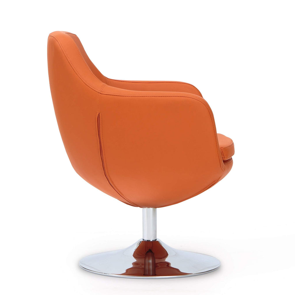 Manhattan Comfort Caisson Swivel Accent Chair Set of 2 with 360Â° Turn, Hand Upholstered Faux Leather & Polished Chrome, Removable Cushion, Modern Design for Office & Living Room, Orange Faux