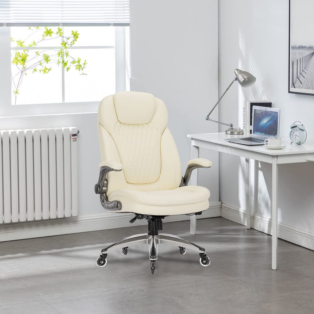 COLAMY High Back Executive Office Chairs, Ergonomic PU Leather Desk Chairs with Flip-Up Armrests, Adjustable Height, Lumbar Support, Comfortable Computer Chairs for Home Office, Set of 2