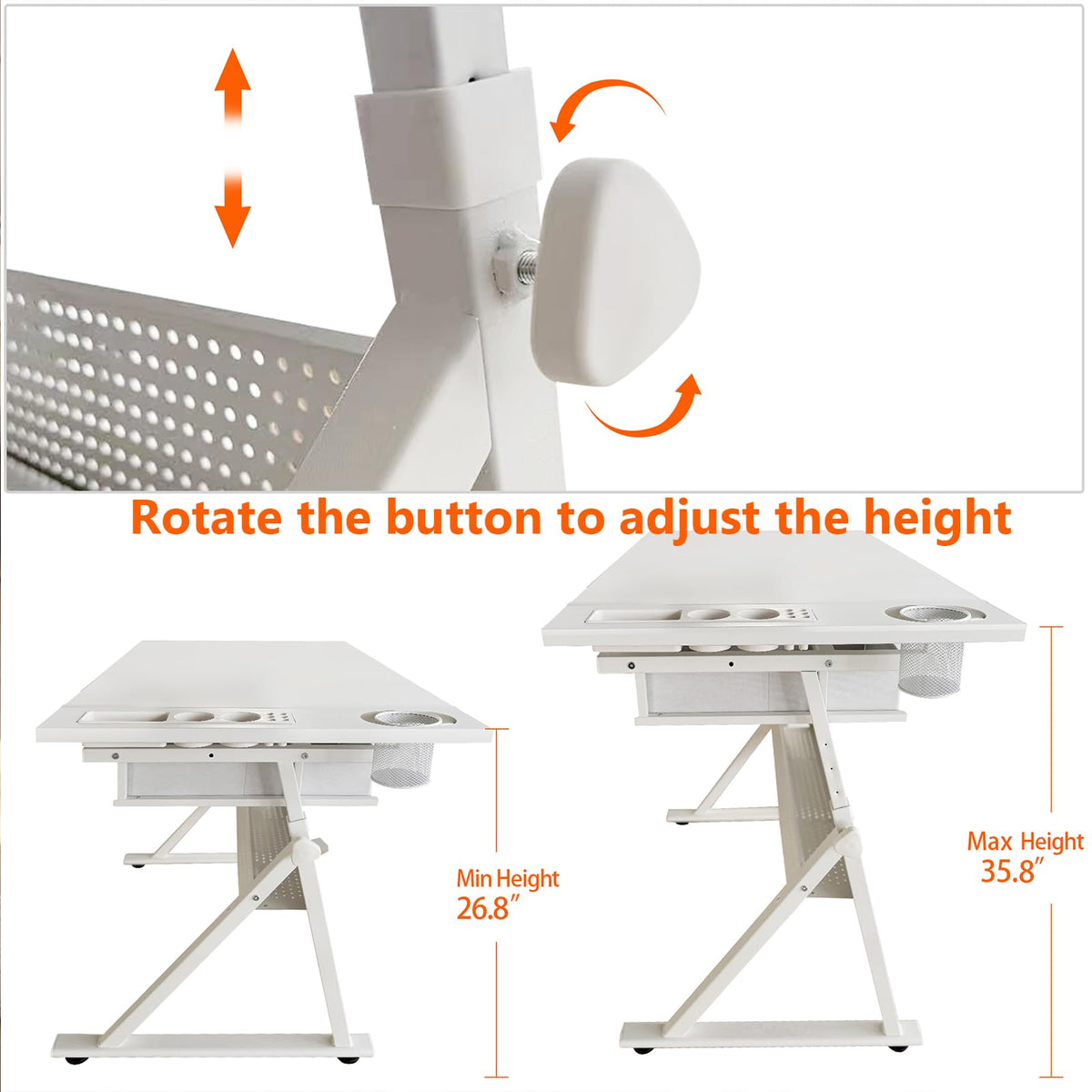 Height Adjustable Tilt Drafting Table with 2 Storage Drawers & Stool Brown