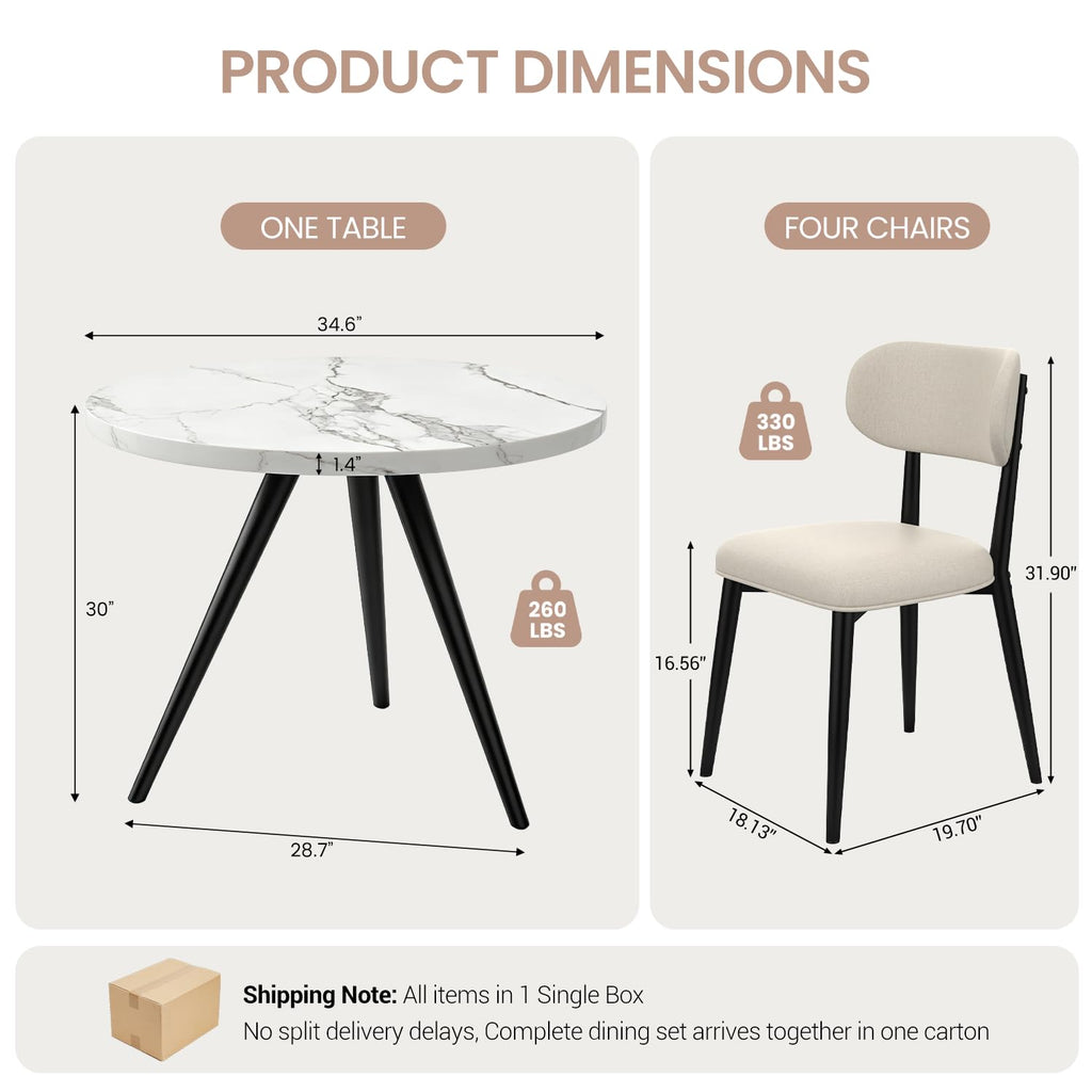 34.6" Round Dining Table Set for 4, Modern Kitchen Coffee Table Set, Walnut