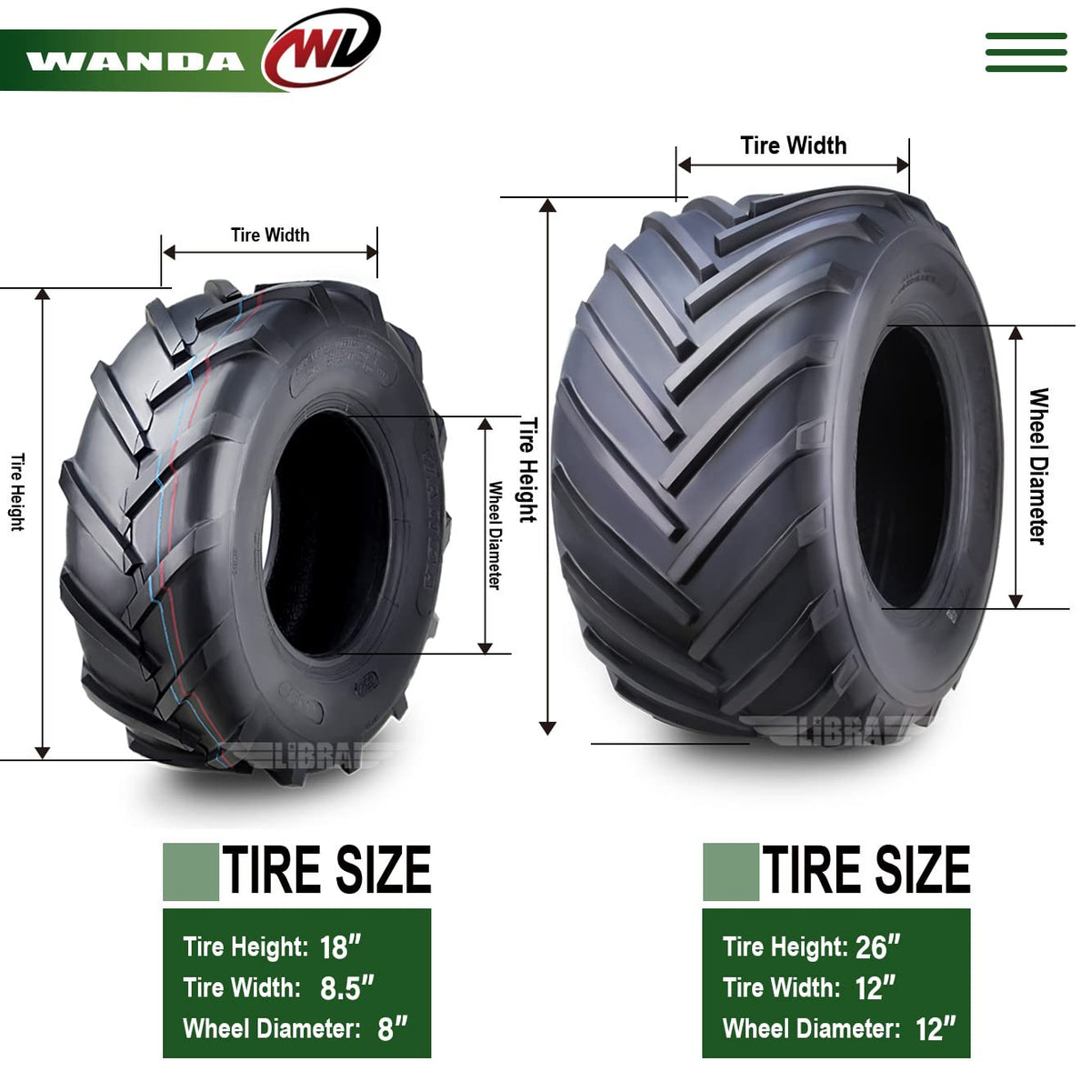 WANDA 4PC 15X6-6 & 20X10-8 Lawn Mower Tractor Tires Super Lug -13078/13071