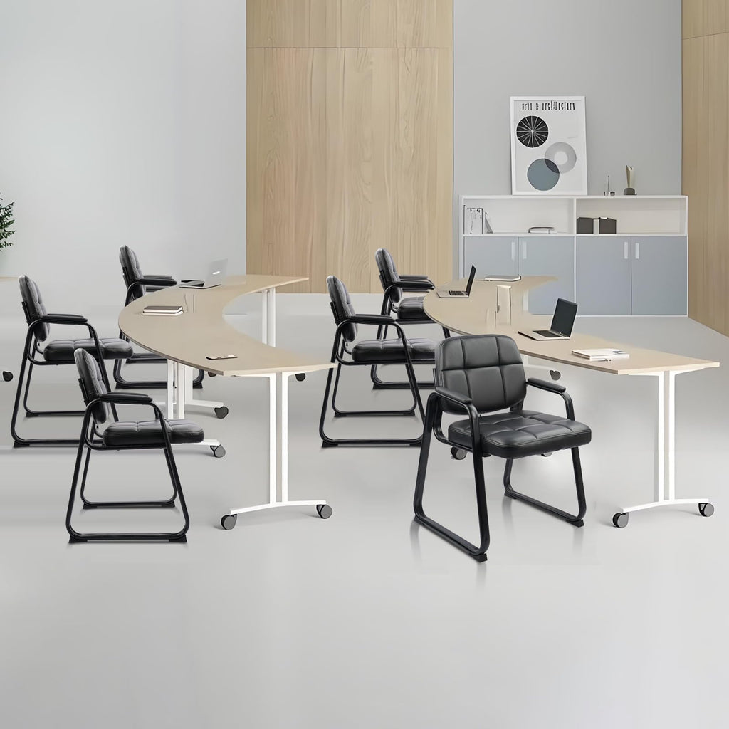 CLATINA Waiting Room Guest Chair with Bonded Leather Padded Arm Rest for Office Reception and Conference Desk Black with Sled Base Brown 1 Pack