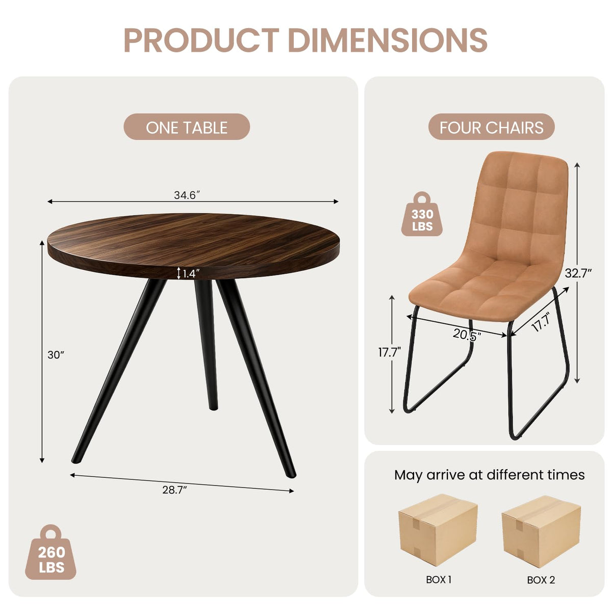 34.6" Round Dining Table Set for 4, Modern Kitchen Coffee Table Set, Walnut