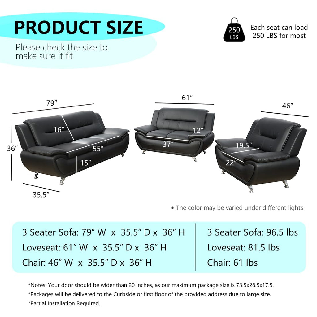 Leather Sectional Sofa Couches, Living Room Sofa and Loveseat Set, Faux Leather Couch and Loveseat Set for Office/Bedroom/Apartment, Cream