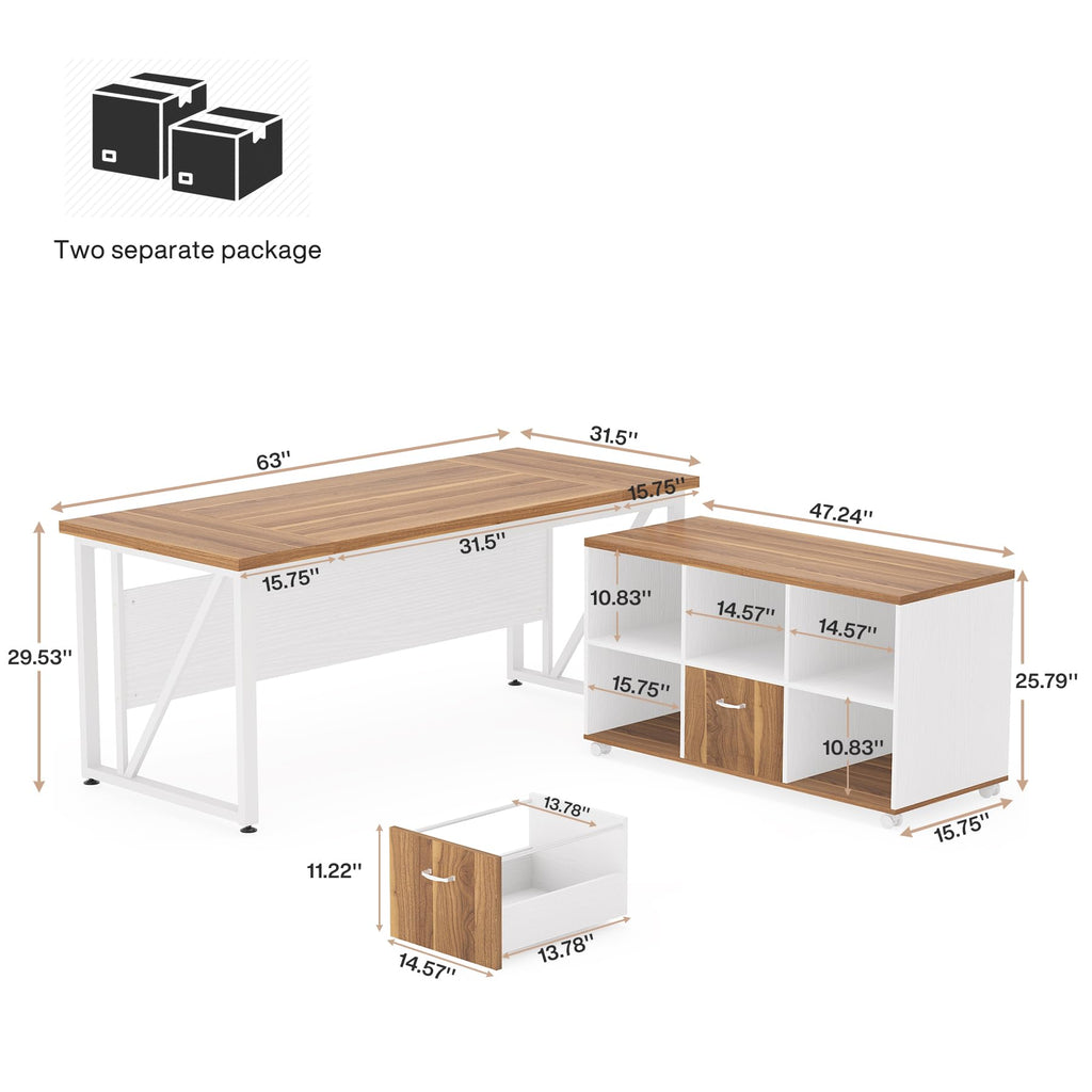 Tribesigns 55 inches Executive Desk and 43" lateral File Cabinet, L-Shaped Computer Desk Home Office Furniture with Drawers and Storage Shelves, Office Table with Cabinet