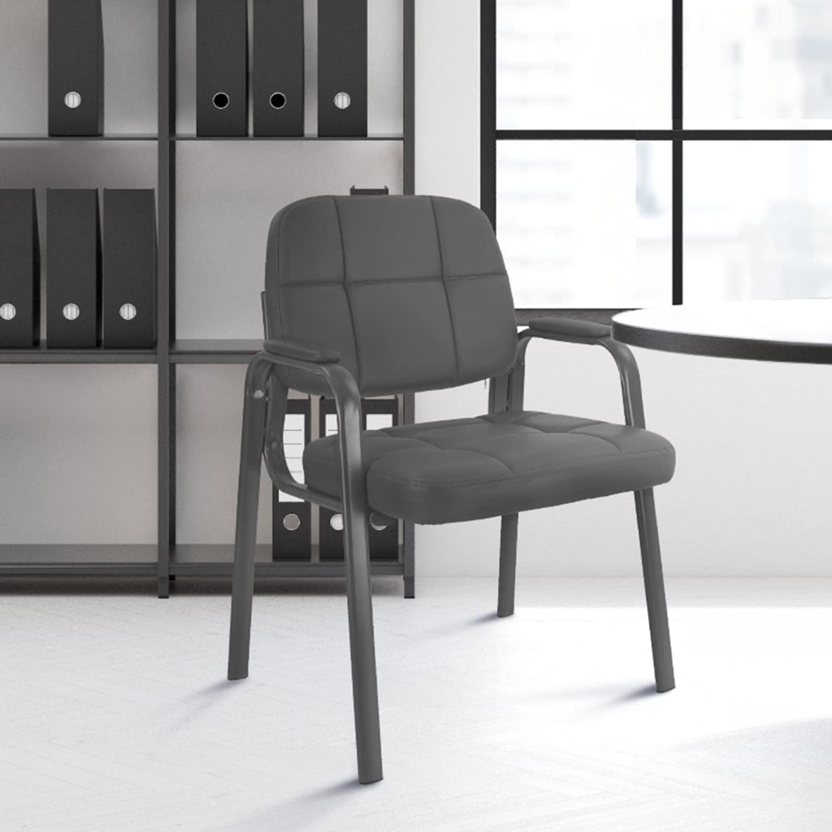 CLATINA Waiting Room Guest Chair with Bonded Leather Padded Arm Rest for Office Reception and Conference Desk Black with Sled Base Brown 1 Pack