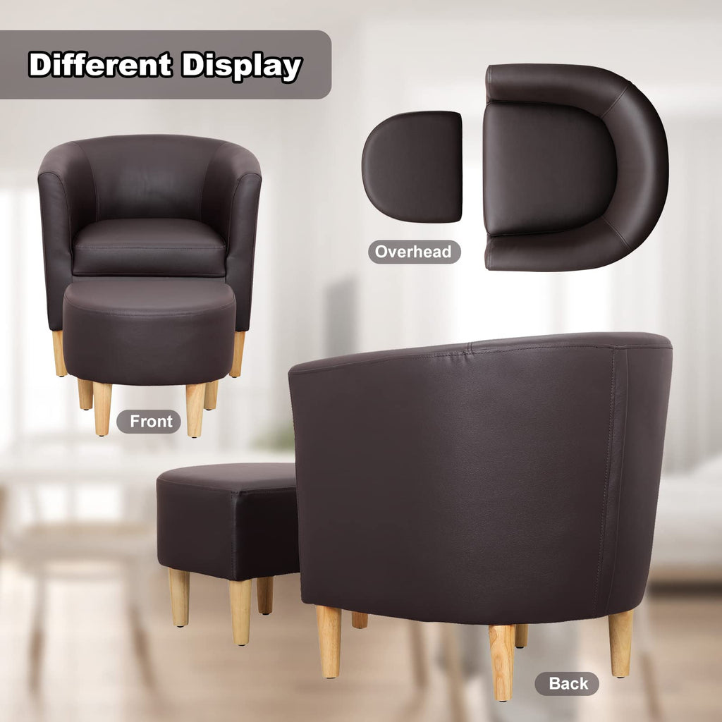 DAZONE Accent Chair with Ottoman, Modern Comfy Armchair Upholstered Barrel Club Chair and Footrest Set, Fabric Tub Arm Chairs for Living Room Bedroom Small Spaces Apartment Office, Set of 2, Gray