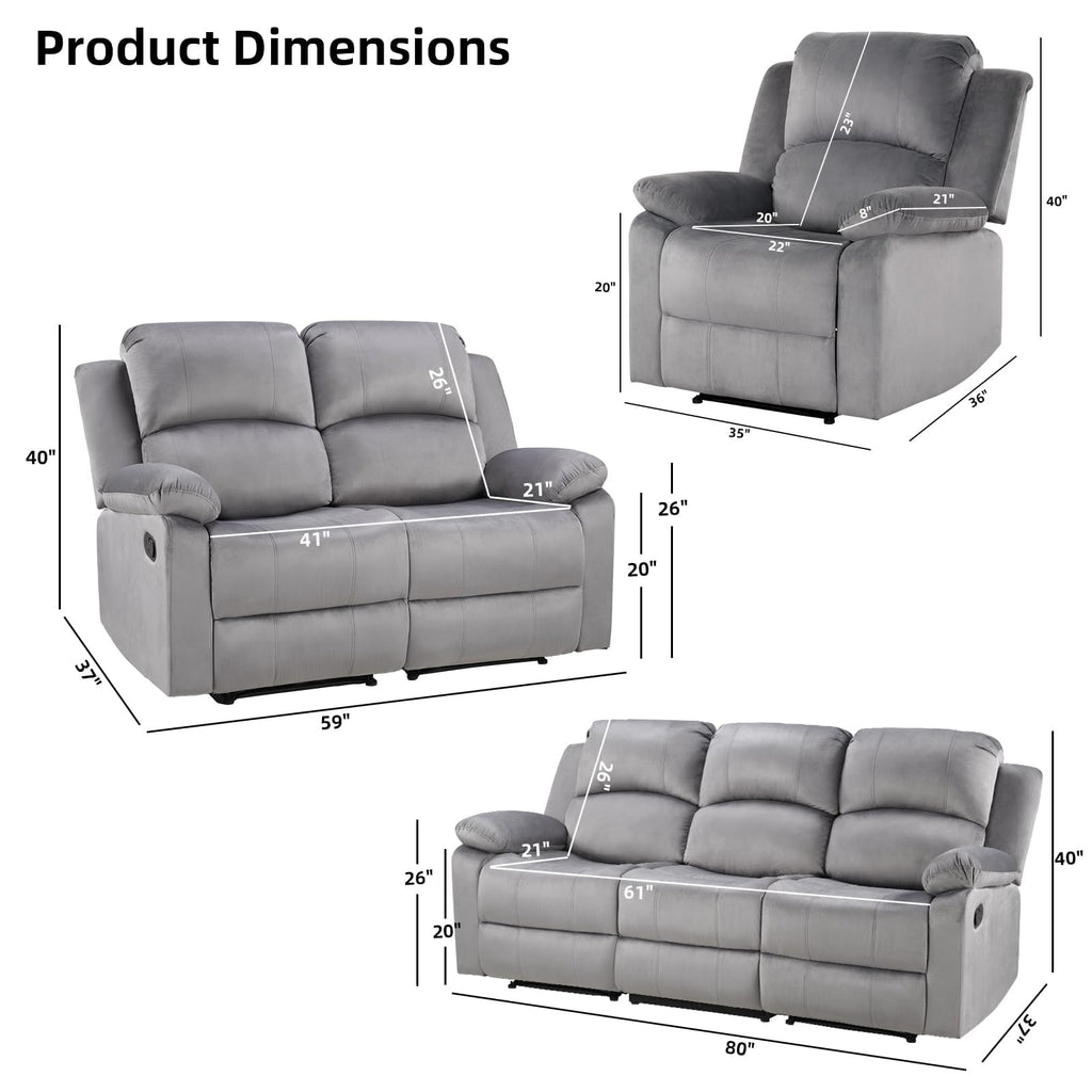 EBELLO Manual Faux Leather Reclining Couch Set for Living Room, Include 1 Recliner Chair, 1 Loveseat Sofa, Recliner Sofa Furniture Set for Home and Office, Black