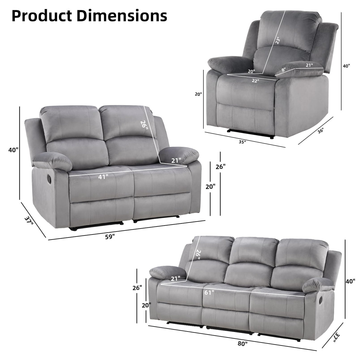 EBELLO Manual Faux Leather Reclining Couch Set for Living Room, Include 1 Recliner Chair, 1 Loveseat Sofa, Recliner Sofa Furniture Set for Home and Office, Black