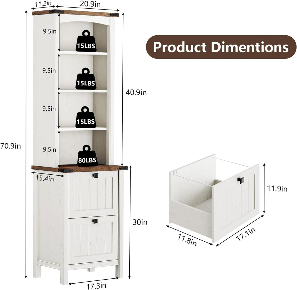 Farmhouse 3-Piece Home Office Set â 46" Wide 2-Drawer Lateral File Cabinet with Power Outlets & USB, Two 71" Tall 5-Tier Bookcases with Adjustable Shelves & Anti-Tip Kit, Black