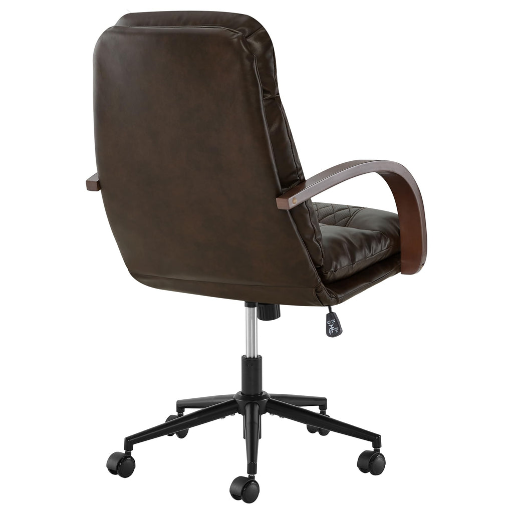 KISLOT Home Office Desk Chair, Ergonomic Office Chair with Lumbar Support, Adjustable Swivel Computer Chair with Wheels, Faux Leather Executive Task Chair with Wood Arms, Set of 2, Brown