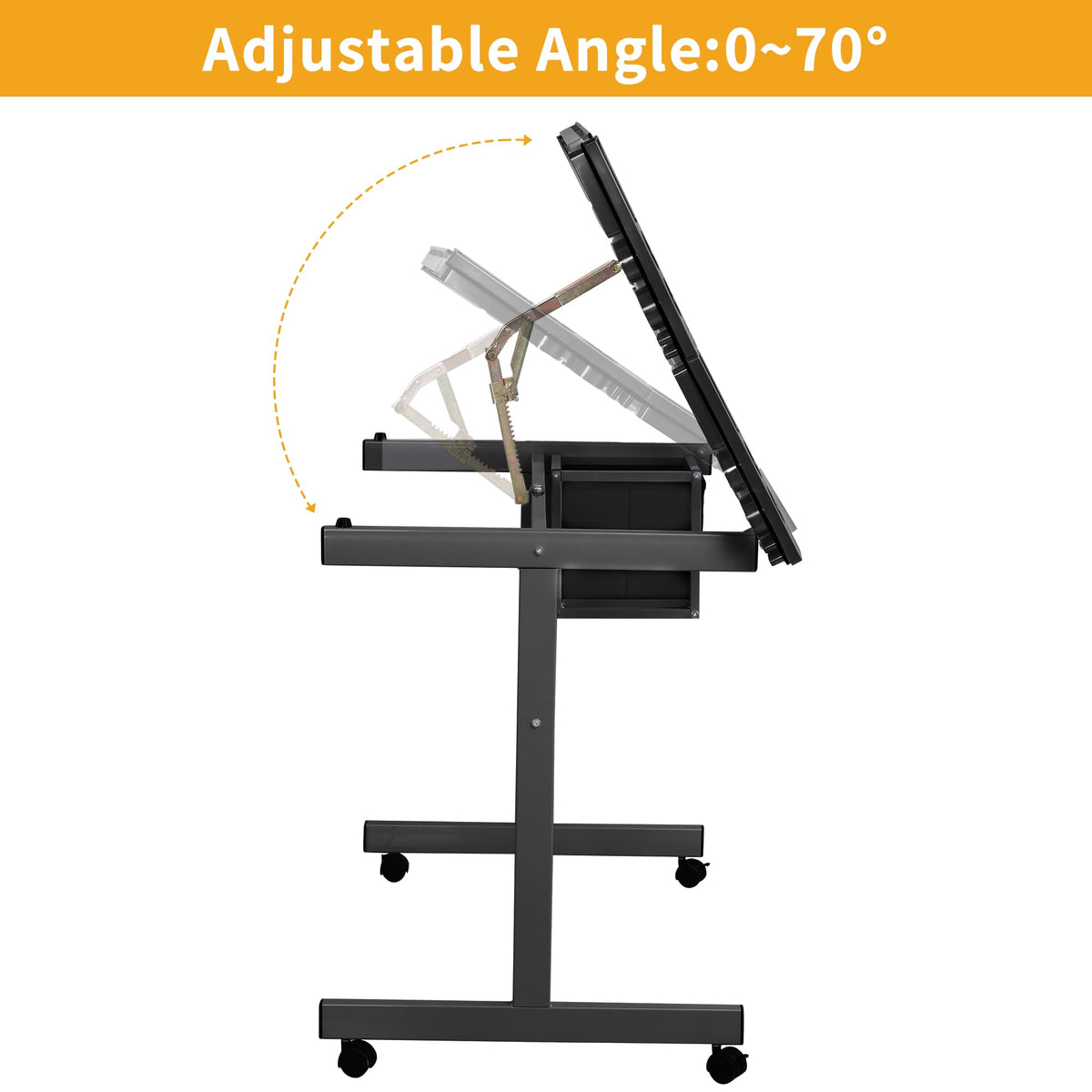 Height Adjustable Drafting Art Table for Adults, White Tempered Glass Drafting Drawing Printing Table Desk with Stool, 0-75Â° Tilting Tabletop Art Drawing Table for Drawing,Hand Crank