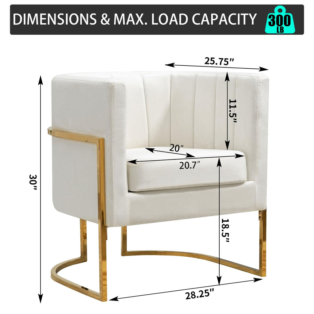 Velvet Accent Barrel Chairs Set of 2, Modern Arm Club Chair Set with Pillow for Living Room/Bedroom/Guest Reception, Channel Tufted, Gold Finish Base, Orange