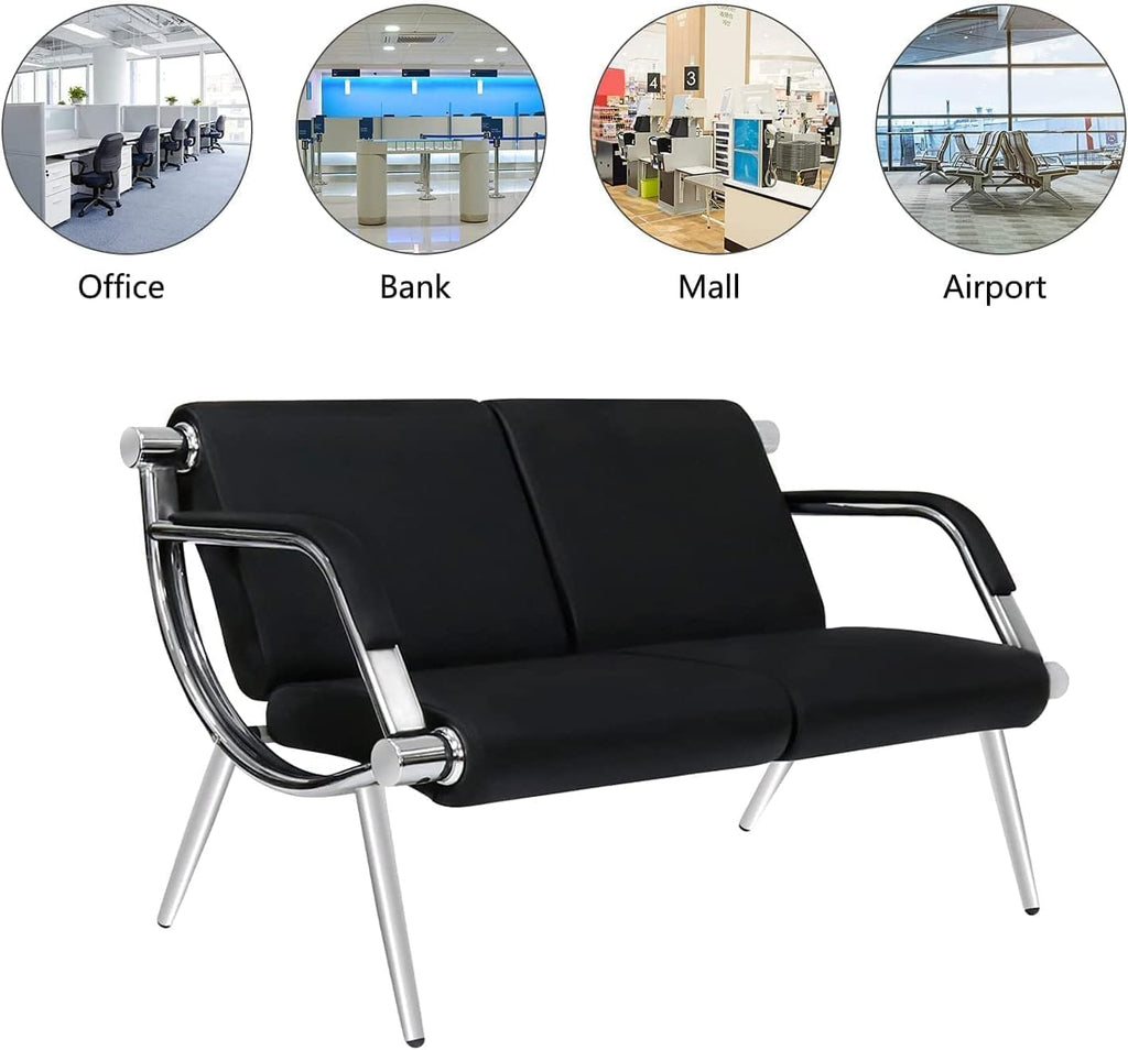 Kinfant Waiting Room Chair- Office Reception Furniture with Armrest and PU Leather Cushion, Office Guest Chair for Waiting Room Airport Hospital Bank Lobby, Black (1 Seat*2+2 Seat)