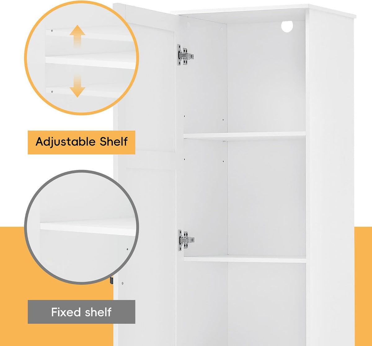 Merax 60" Tall Cabinet with Adjustable Shelves, Farmhouse Storage Cabinet Kitchen Pantry with Door for Living Room, Hallyway, Office or Bathroom, White
