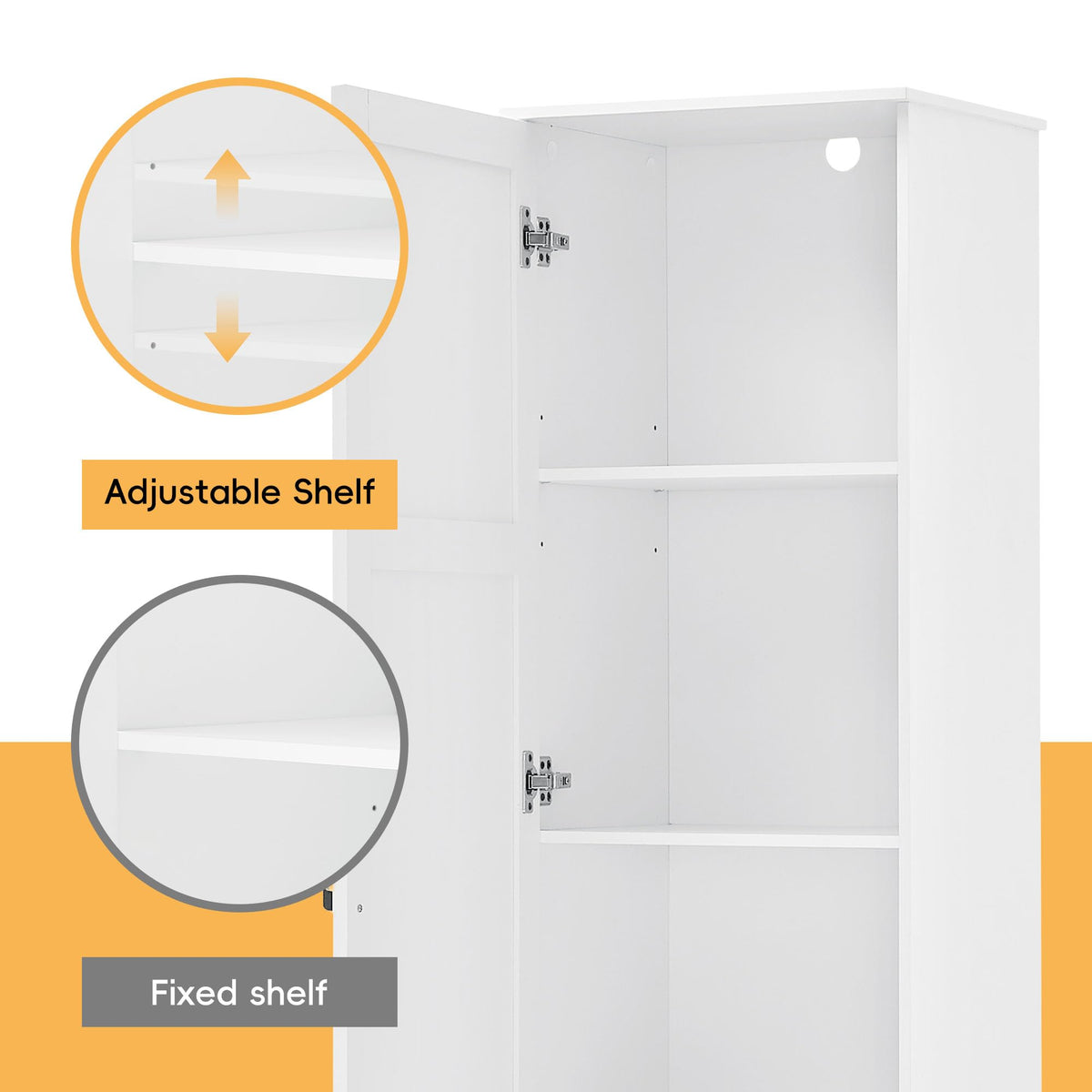 Merax 60" Tall Cabinet with Adjustable Shelves, Farmhouse Storage Cabinet Kitchen Pantry with Door for Living Room, Hallyway, Office or Bathroom, White