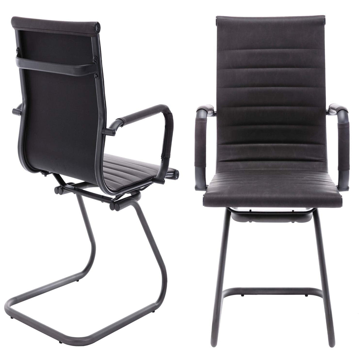 Reception Chairs Leather Conference Guest Chair Heavy Duty Back Support Office Chair, Set of 2 (Navy)
