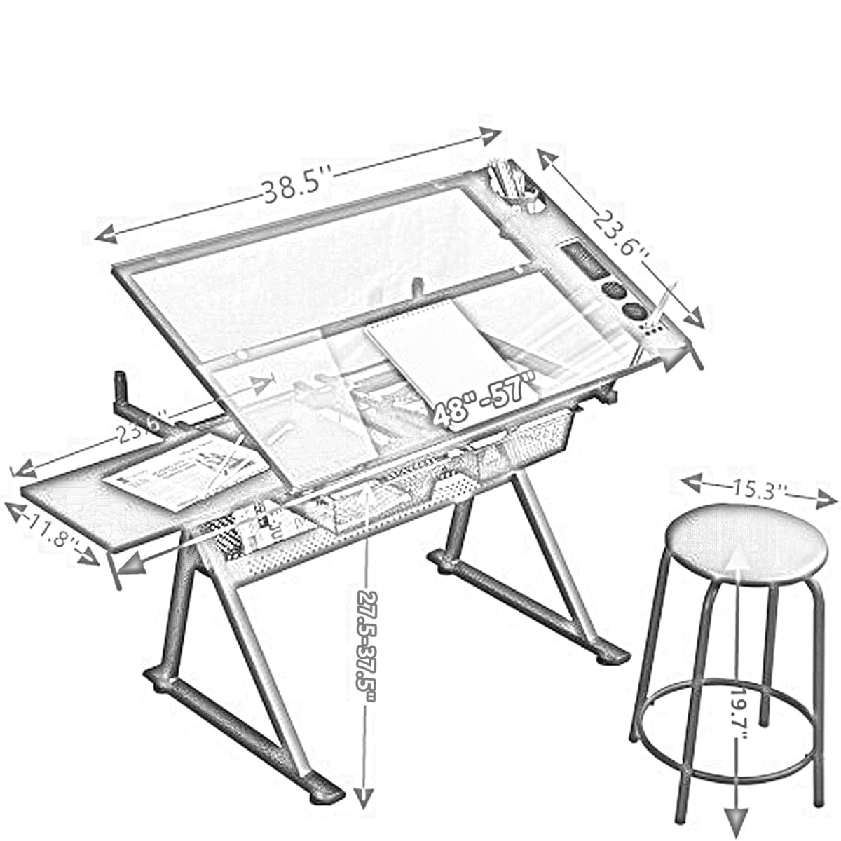 Drafting Table w/Stool, Height Adjustable Multifunctional Drawing Table