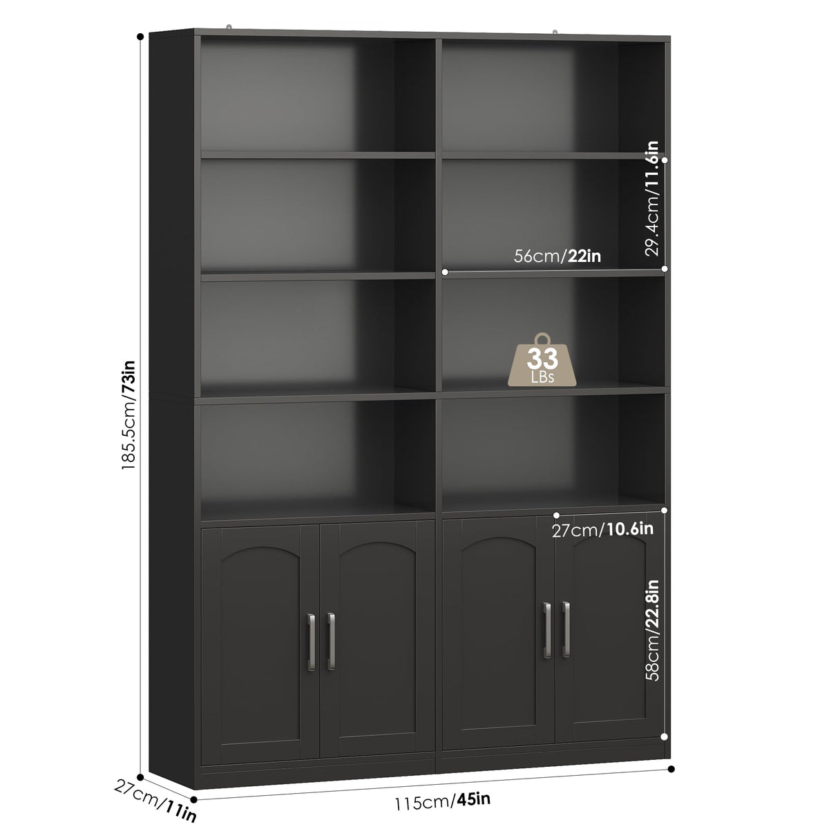 FACBOTALL Bookshelf and Bookcase with Doors, Double Wide Large Bookshelves