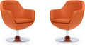 Manhattan Comfort Caisson Swivel Accent Chair Set of 2 with 360Â° Turn, Hand Upholstered Faux Leather & Polished Chrome, Removable Cushion, Modern Design for Office & Living Room, Orange Faux