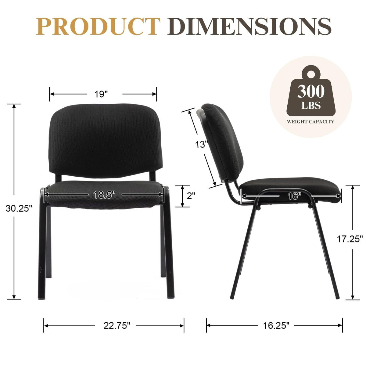 Stackable Office Guest Chairs, Reception Waiting Room Chairs with Padded Seat & Back, Armless No Wheels Conference Chairs for Training, Meeting, Lobby, Set of 5, Black Mesh Fabric
