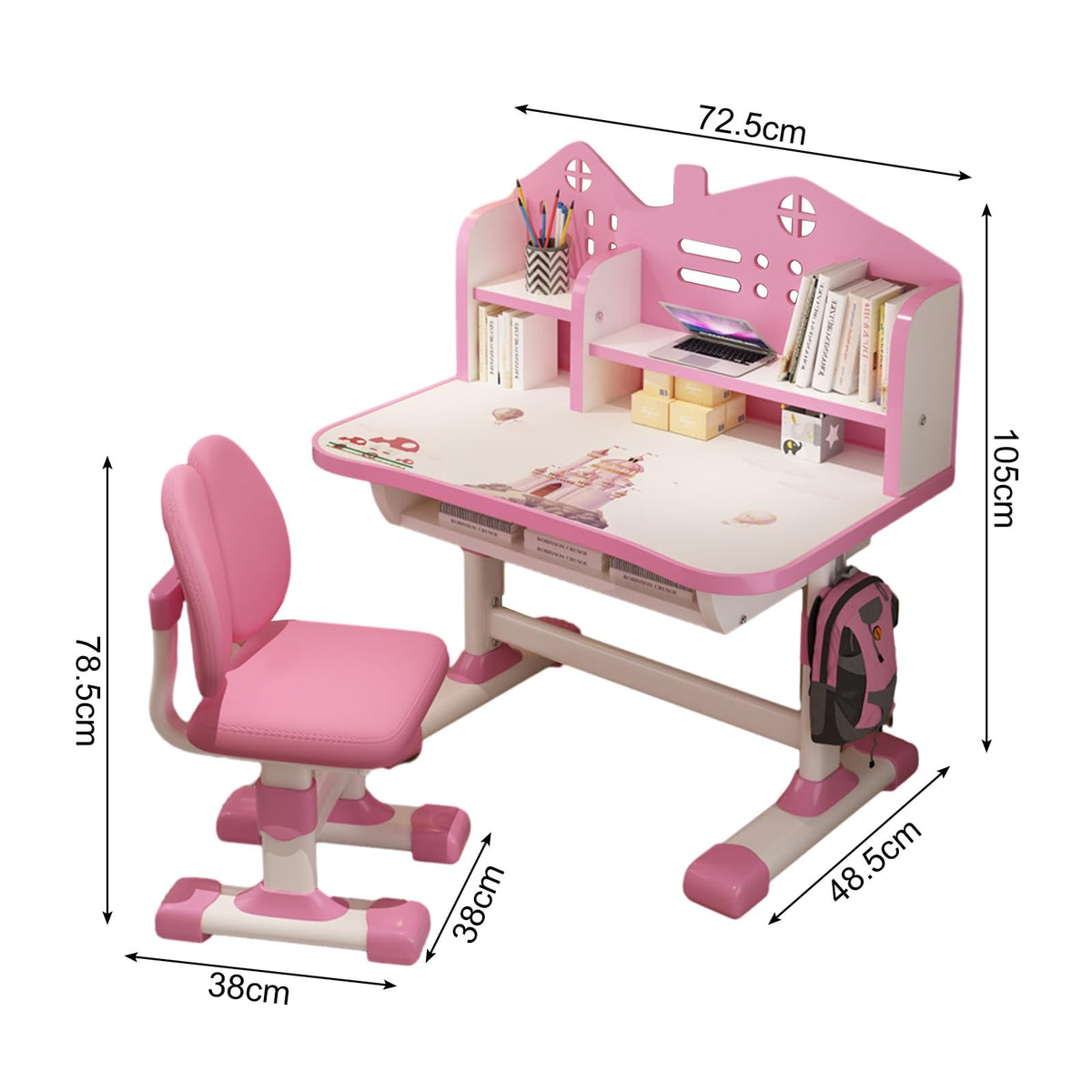 Kids Study Desk and Chair Set for 3-18 Years, Adjustable Height