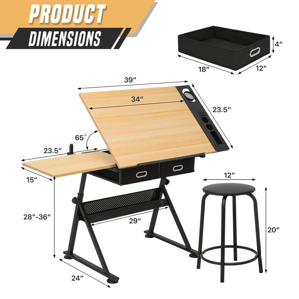 Drafting Table, Clear Glass, Angle Adjustable Top