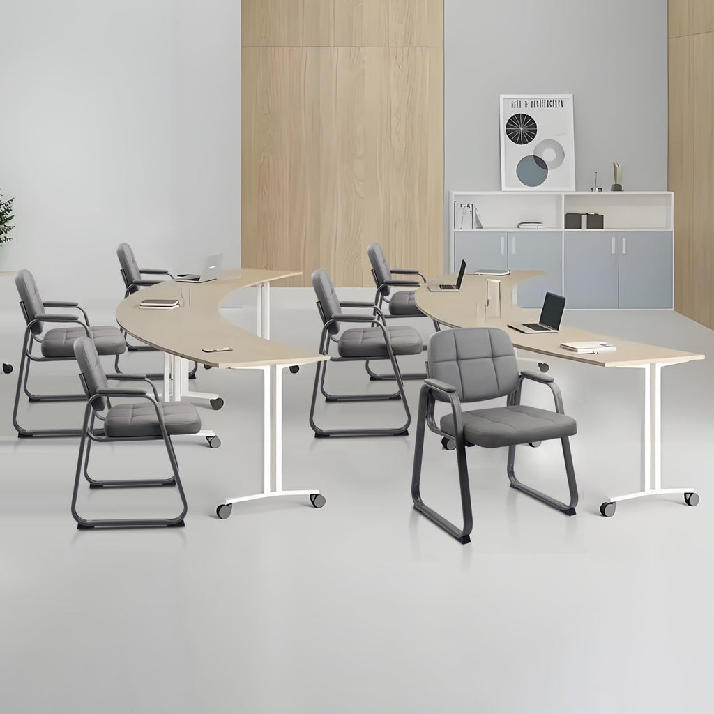 CLATINA Waiting Room Guest Chair with Bonded Leather Padded Arm Rest for Office Reception and Conference Desk Black with Sled Base Brown 1 Pack