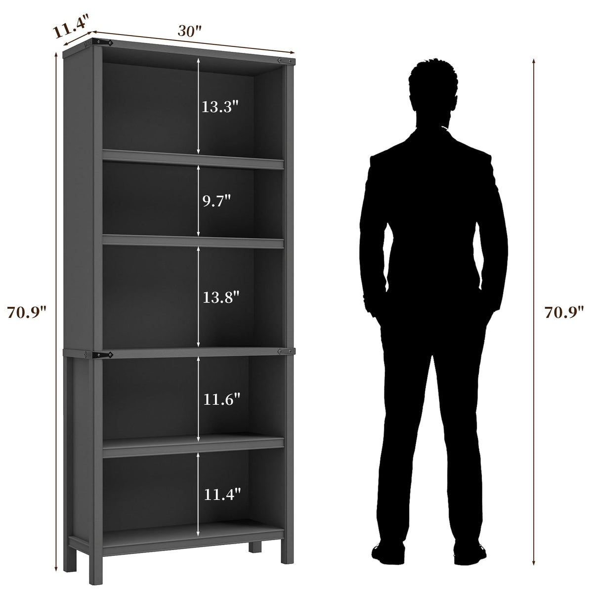 Farmhouse 3-Piece Home Office Set â 46" Wide 2-Drawer Lateral File Cabinet with Power Outlets & USB, Two 71" Tall 5-Tier Bookcases with Adjustable Shelves & Anti-Tip Kit, Black