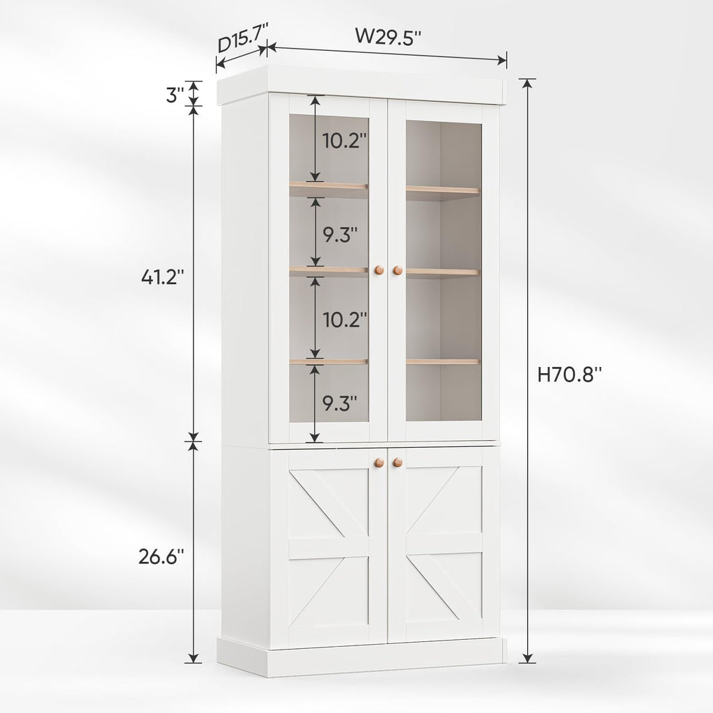 Vyre 71" Tall Farmhouse Bookshelves with Drawers, Set of 3 â Large Modular Bookcase with Adjustable Shelves, Storage Cabinet for Living Room, Kitchen, Home Office, Brown