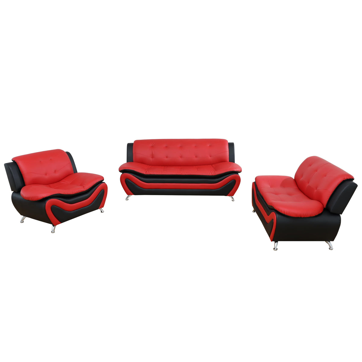 Modern Faux Leather Sofa Set â 3-Piece Living Room Couch with Chrome Legs & Padded Armrests â Includes 1-Seater, 2-Seater & 3-Seater â Contemporary Lounge Furniture for Home & Office (Brown)