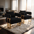 YISHENG Modern Barrel Accent Chairs Set of 2, Living Room Side Chairs with Golden Metal Legs Soft Upholstered Reading Armchairs no Wheels for Vanity/Reception Room//Bedroom/Lounge/Office,Black Teddy