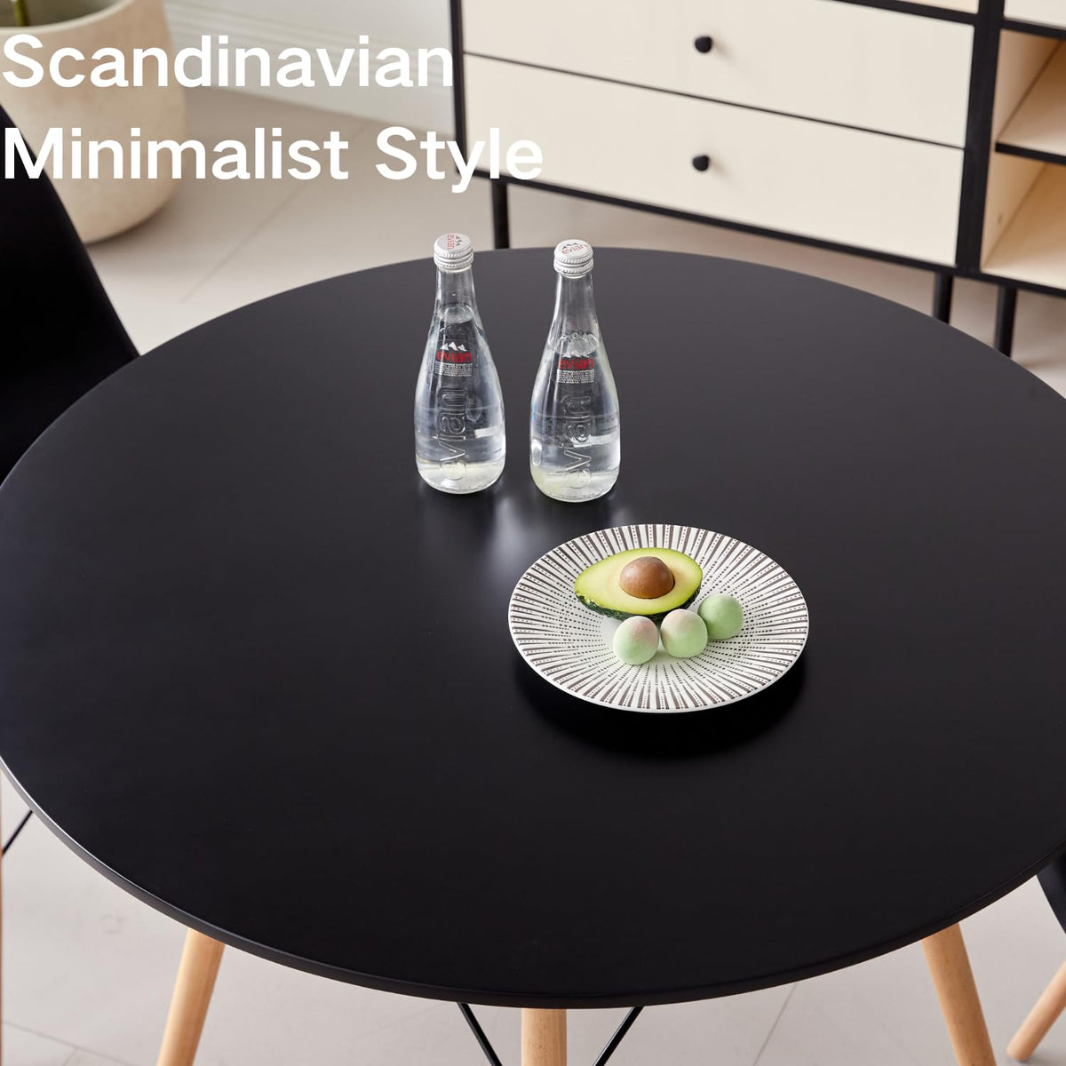 5-Piece Round Dining Set, 35.5" Black Table & Light Gray Chair