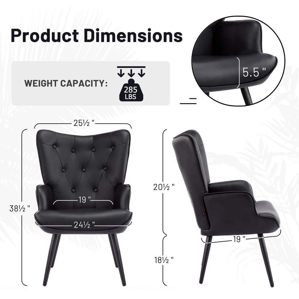 Furniliving PU Leather Accent Chair for Living Room, Upholstered Reading Chair with High Backrest, Tufted-Button Wingback Armchair for Bedroom, Dressing Room, Home Office, Brown, Set of 2