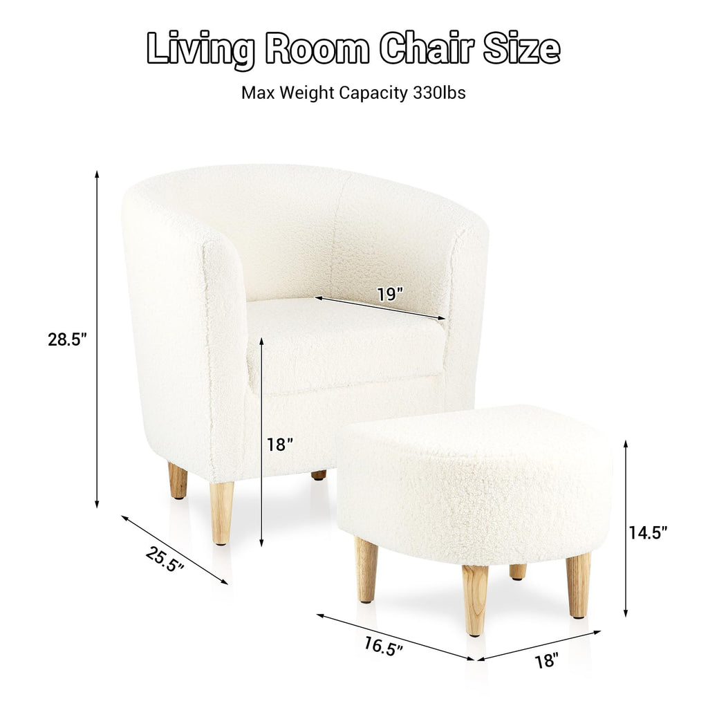 DAZONE Accent Chair with Ottoman, Modern Comfy Armchair Upholstered Barrel Club Chair and Footrest Set, Fabric Tub Arm Chairs for Living Room Bedroom Small Spaces Apartment Office, Set of 2, Gray