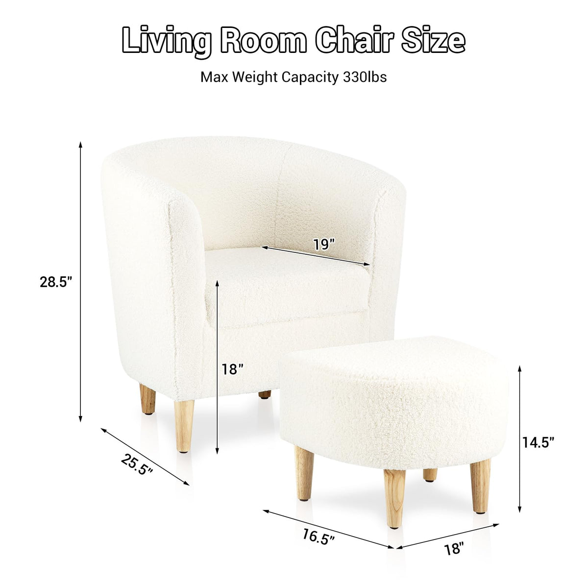 DAZONE Accent Chair with Ottoman, Modern Comfy Armchair Upholstered Barrel Club Chair and Footrest Set, Fabric Tub Arm Chairs for Living Room Bedroom Small Spaces Apartment Office, Set of 2, Gray