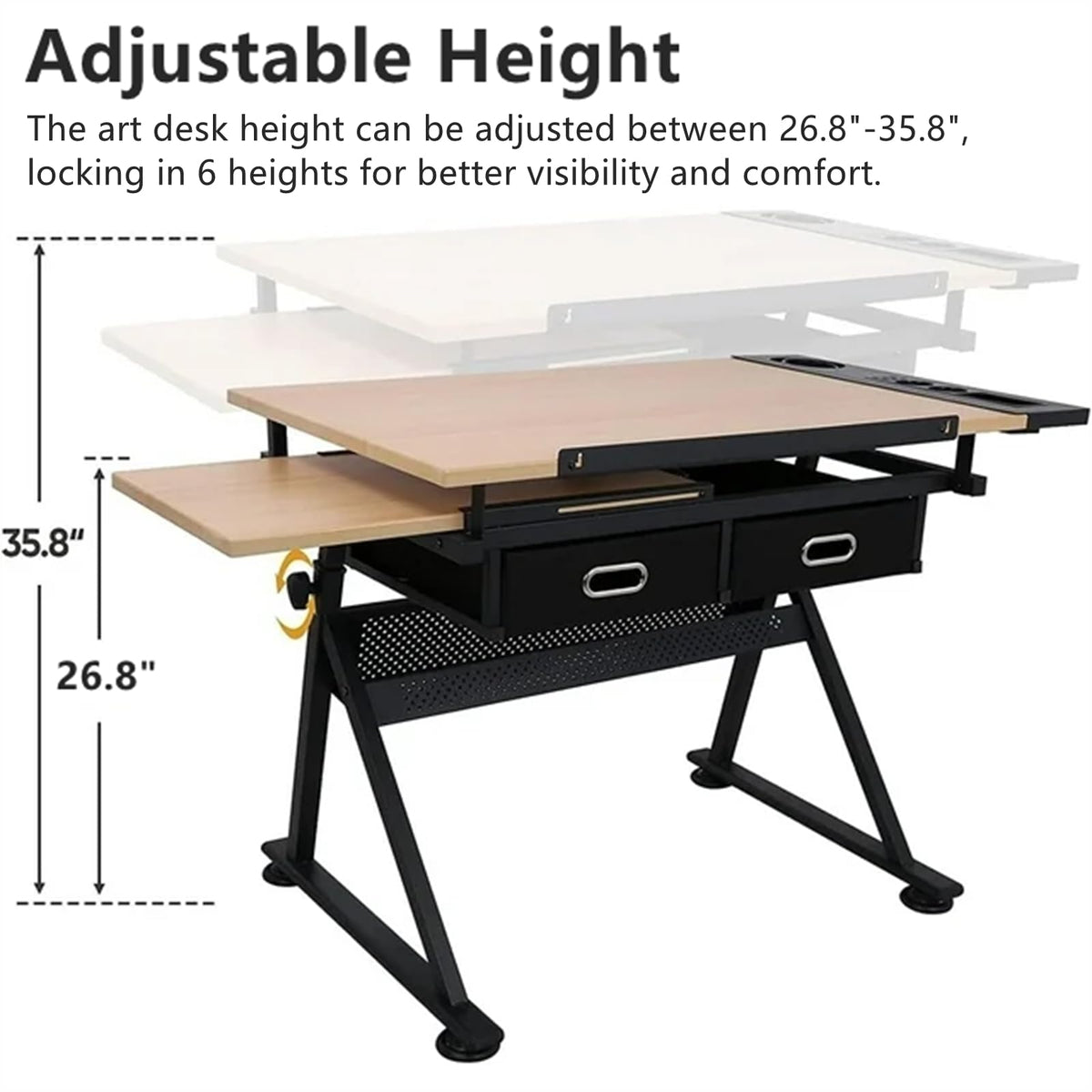 Drafting Table, Height Adjustable Art Table with Stool,T1-All White
