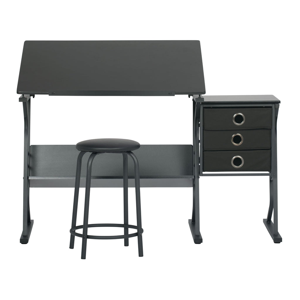 2 Piece Eclipse Ultra Center/Drawing Table with Stool, Angle Adjustable Top, Storage Shelves, and Drawers